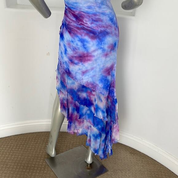 BICICI Spaghetti Straps Asymmetric Hem AquaTurquoise Silk Gown Size M NWT - Picture 8 of 14